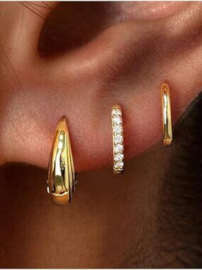 Sterling Silver Huggie Hoop Earrings Set Gold Plated Dainty Cartilage Stack